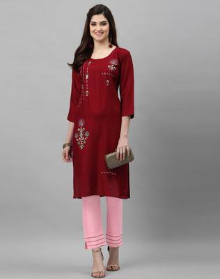 Maroon embroidered rayon embroidered-kurtis 5