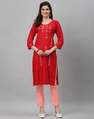 Red embroidered rayon embroidered-kurtis 1