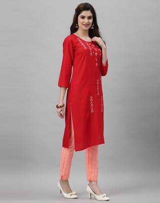 Red embroidered rayon embroidered-kurtis 2