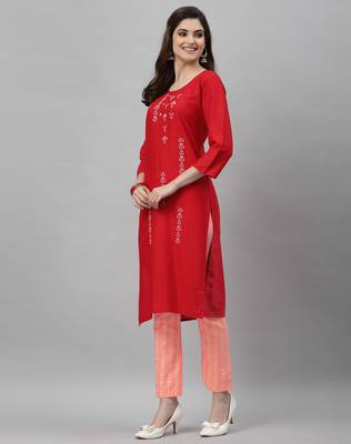 Red embroidered rayon embroidered-kurtis 3