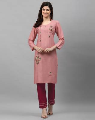 Light-pink embroidered rayon embroidered-kurtis 1