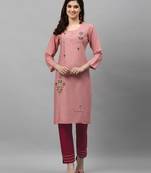 Light-pink embroidered rayon embroidered-kurtis