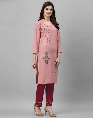 Light-pink embroidered rayon embroidered-kurtis 2