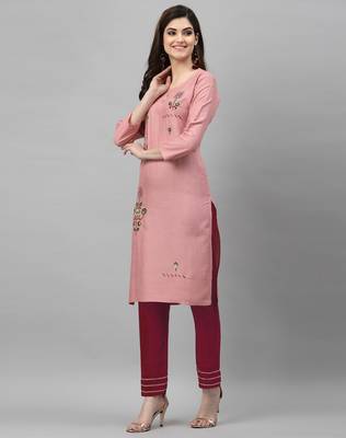 Light-pink embroidered rayon embroidered-kurtis 3