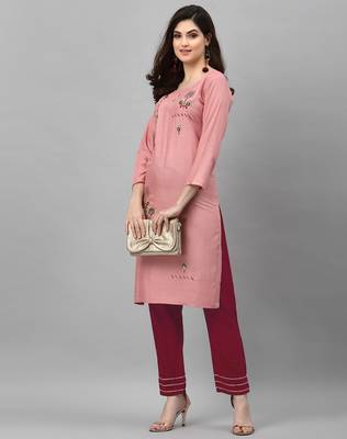 Light-pink embroidered rayon embroidered-kurtis 5