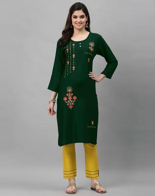 Green embroidered rayon embroidered-kurtis 1