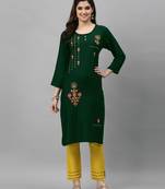 Green embroidered rayon embroidered-kurtis