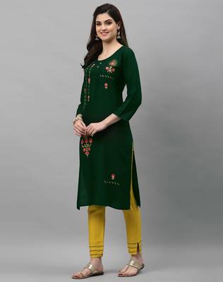 Green embroidered rayon embroidered-kurtis 3