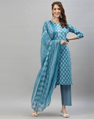 Light-blue printed cotton cotton-kurtis 1