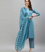 Light-blue printed cotton cotton-kurtis