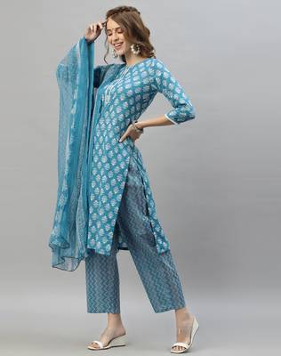 Light-blue printed cotton cotton-kurtis 2
