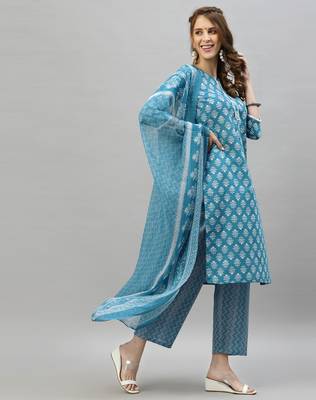 Light-blue printed cotton cotton-kurtis 3