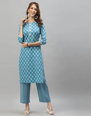Light-blue printed cotton cotton-kurtis 5