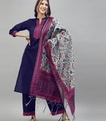 Navy-blue printed cotton cotton-kurtis