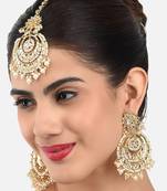 Designer Kundan Stone Bridal Dangler Pearl Stone Earrings Studs With Matching Maang Tikka