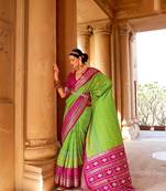 Parrot green printed silk saree with blouse