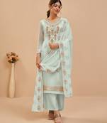 Light-aqua-blue embroidered pure georgette salwar