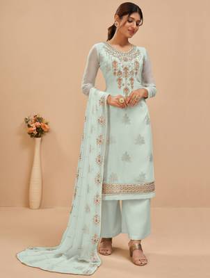 Light-aqua-blue embroidered pure georgette salwar 2