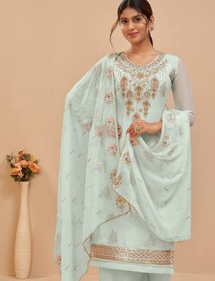 Light-aqua-blue embroidered pure georgette salwar 3