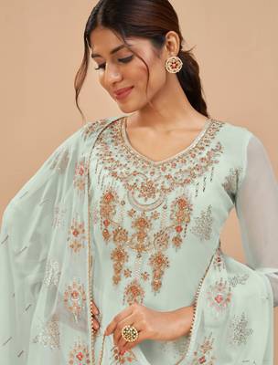 Light-aqua-blue embroidered pure georgette salwar 4