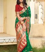 Green woven banarasi silk saree with blouse