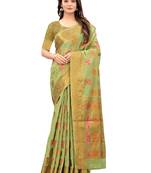 Parrot green woven cotton silk saree with blouse