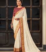 Off white printed chiffon saree with blouse
