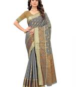 Grey Woven Blended Cotton Saree With Blouse