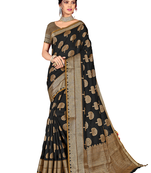 Dark Multicolor Woven Blended Cotton Saree With Blouse
