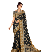 Dark Multicolor Woven Blended Cotton Saree With Blouse