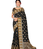 Dark Multicolor Woven Blended Cotton Saree With Blouse