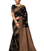 Dark Multicolor Woven Blended Cotton Saree With Blouse