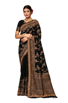 Dark Multicolor Woven Blended Cotton Saree With Blouse