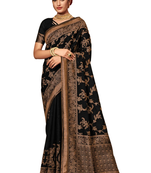 Dark Multicolor Woven Blended Cotton Saree With Blouse
