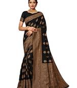 Dark Multicolor Woven Blended Cotton Saree With Blouse