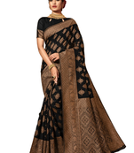 Dark Multicolor Woven Blended Cotton Saree With Blouse