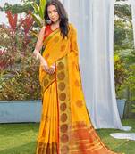 Yellow Woven Chanderi Saree With Blouse