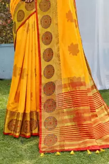 Yellow Woven Chanderi Saree With Blouse