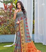 Grey woven chanderi saree with blouse