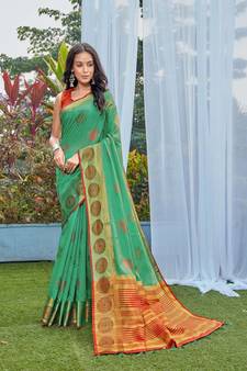 Green Woven Chanderi Saree With Blouse