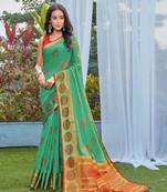 Green Woven Chanderi Saree With Blouse
