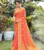 Red woven art silk saree with blouse