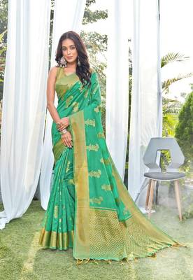 Turquoise woven art silk saree with blouse 1