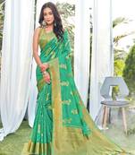 Turquoise woven art silk saree with blouse