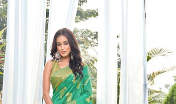Turquoise woven art silk saree with blouse 3