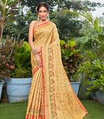 Beige Woven Art Silk Saree With Blouse