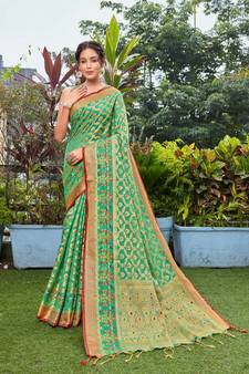 Green Woven Art Silk Saree With Blouse