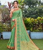 Green Woven Art Silk Saree With Blouse