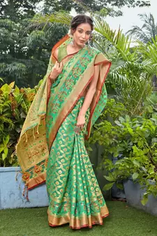 Green Woven Art Silk Saree With Blouse
