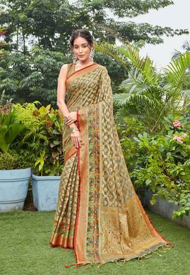 Grey Woven Art Silk Saree With Blouse 1